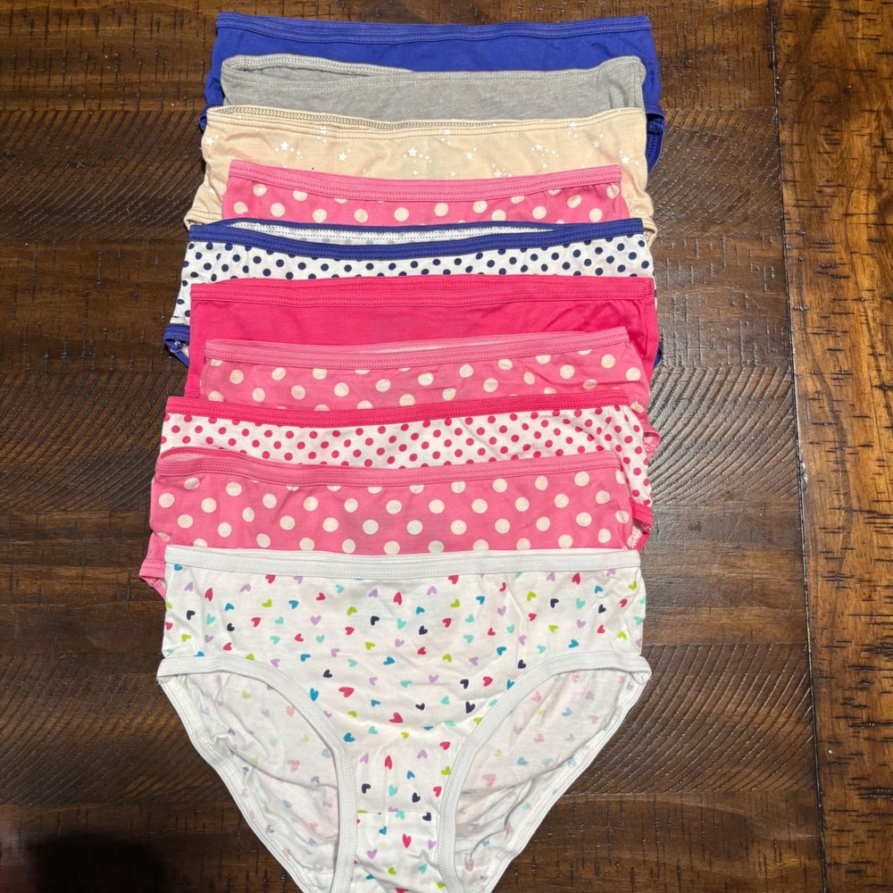 Cat & Jack Girls Cotton Brief Underwear 10 Pack Size S Hearts Polka Dots Multi